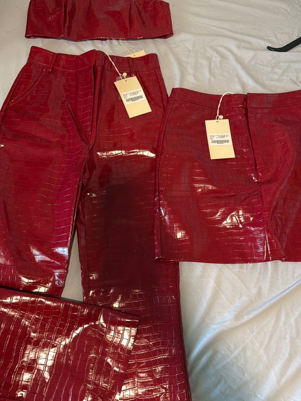 Meshki Red Croc-Embossed Vinyl Set - Top, Pants, Skirt